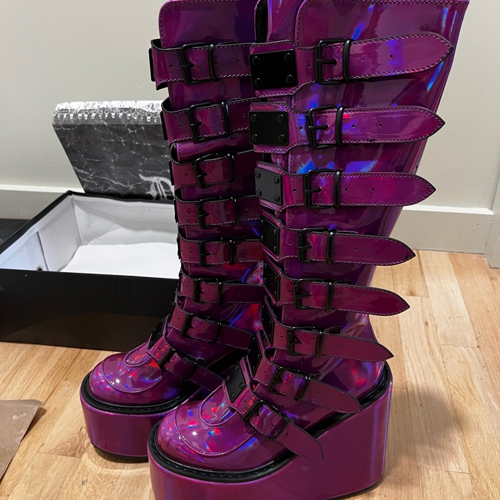 Women's Iridescent Purple Platform Boots